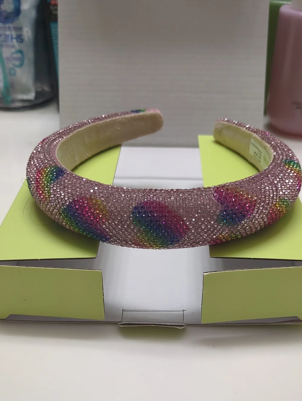 Embellished Pink Heart Rainbow Padded Headband for Kids